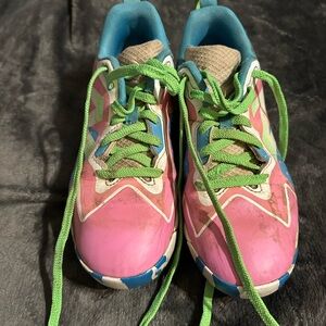 New Balance Kids Pink and Blue Sneakers with Green Laces